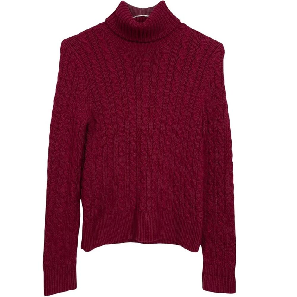 Ann Taylor Turtleneck Sweater Cable Knit Burgundy Size Small